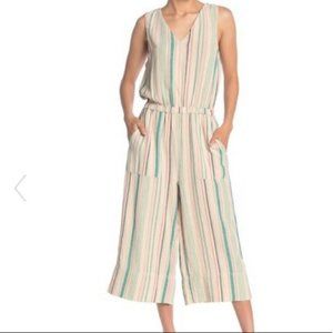 Splendid Striped Linen cream wide leg romper with pockets XS step in